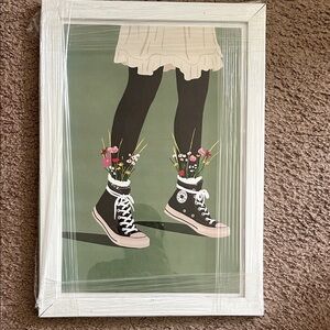 Framed Art Print — Black High-Top Sneakers with Floral Accents